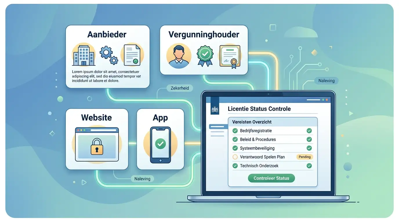 Controlekaart met aanbieder, website, app en vergunninghouder als aparte stappen
